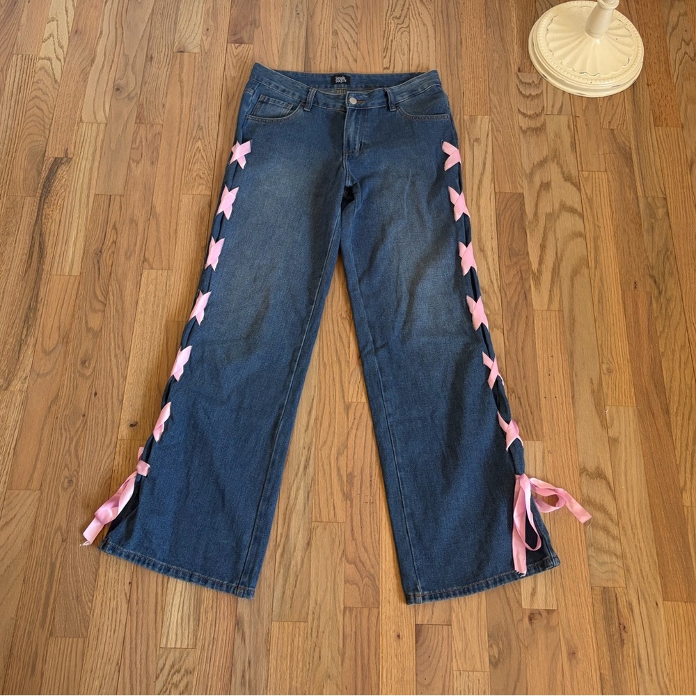 Simple Society Jeans Blue Pink Ribbon Zip 5/27